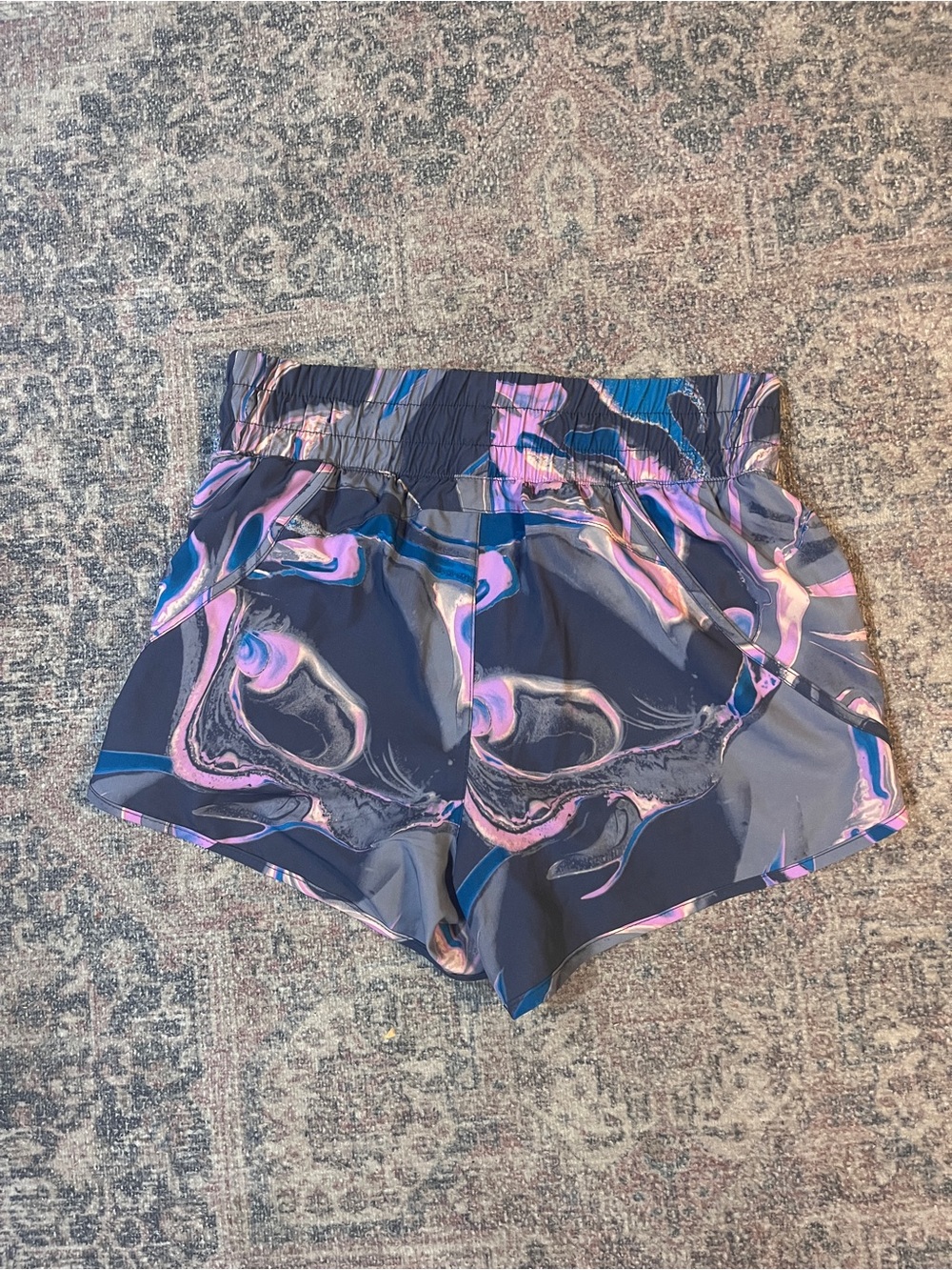 Women's Marble-Print Tie Dye Gray Pink Athletic Running Shorts Medium